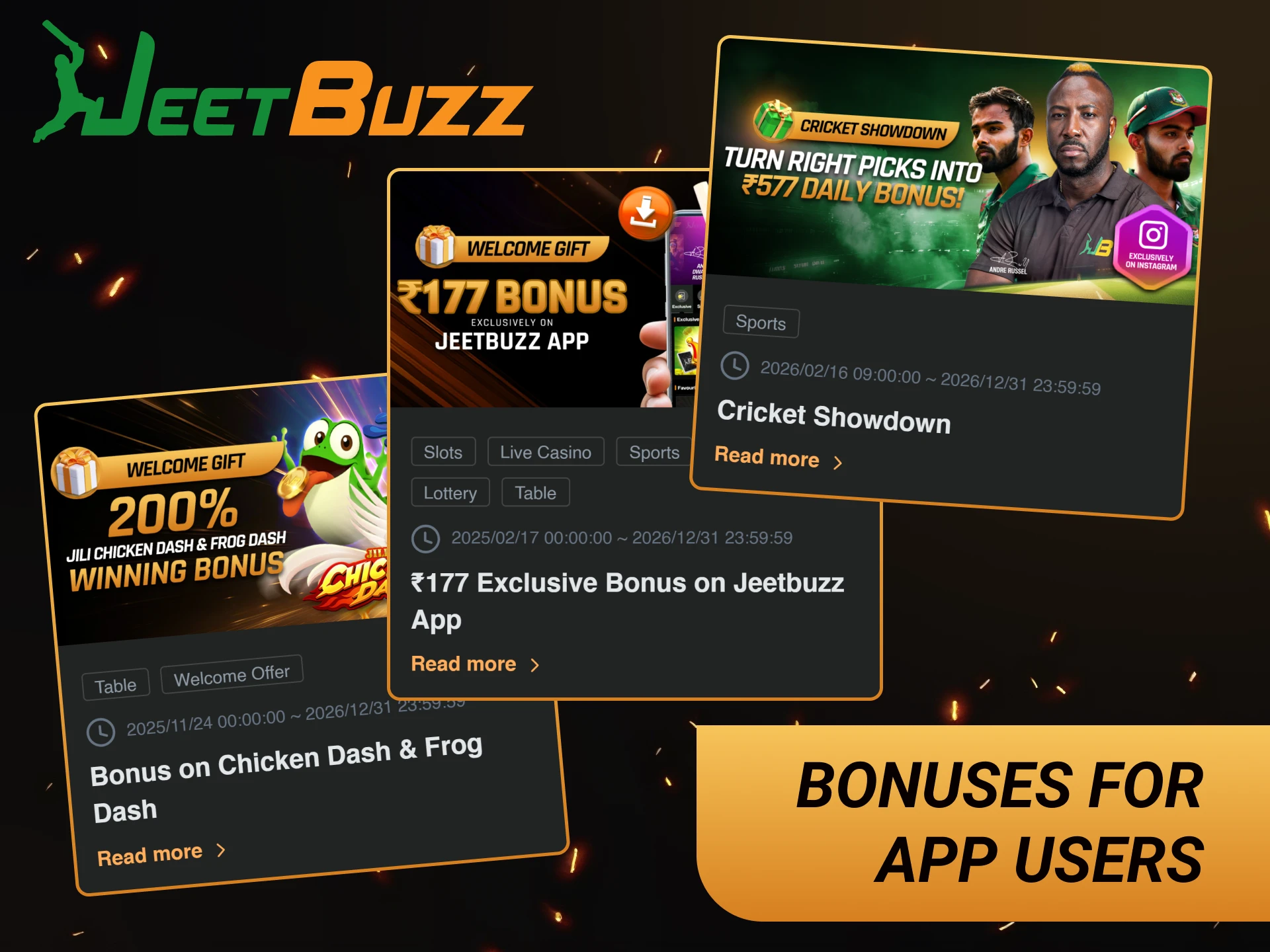 Claim exclusive bonuses for JeetBuzz app users available only for mobile players.