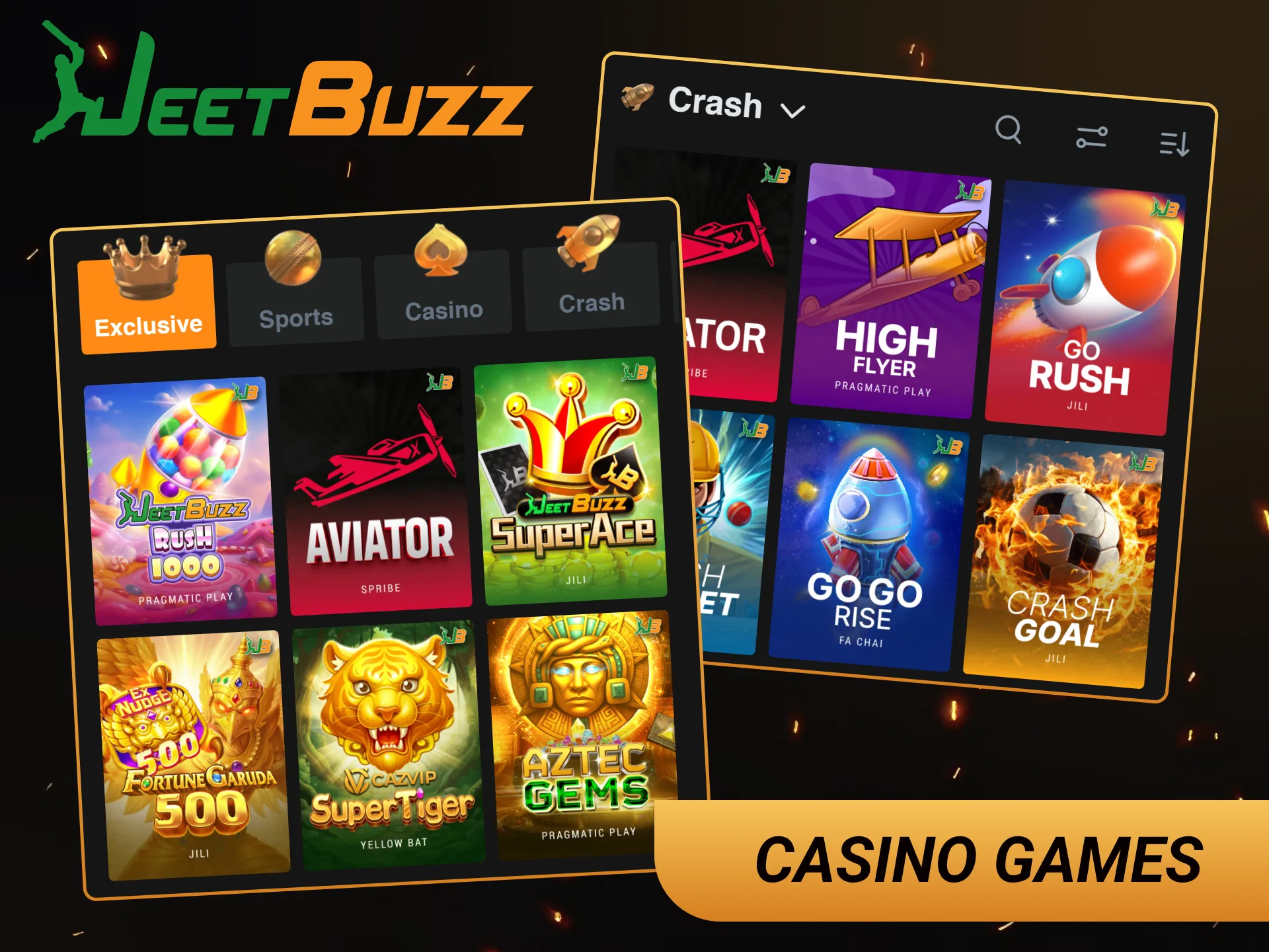 Play hundreds of casino games via JeetBuzz app including slots and live dealer tables.