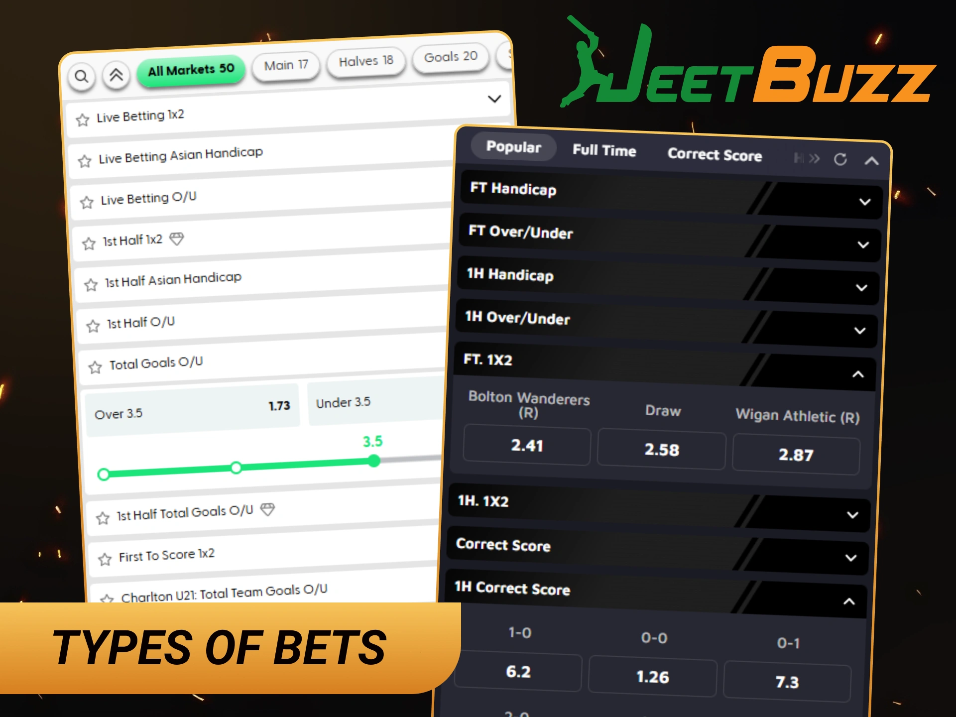 Place different bet types to win more at JeetBuzz app sportsbook.