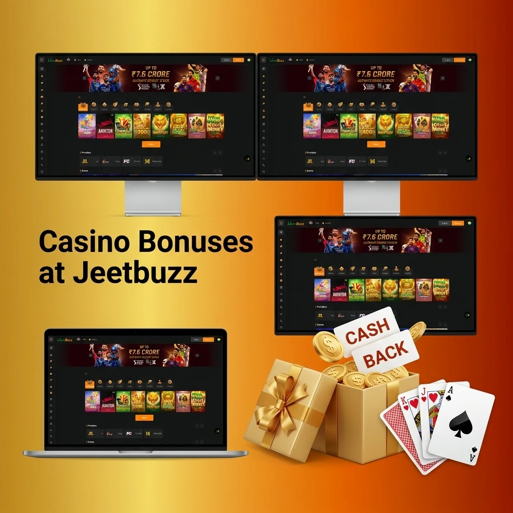 Jeetbuzz casino bonuses including welcome offer, slots reload, live cashback and lottery promotions for players in India