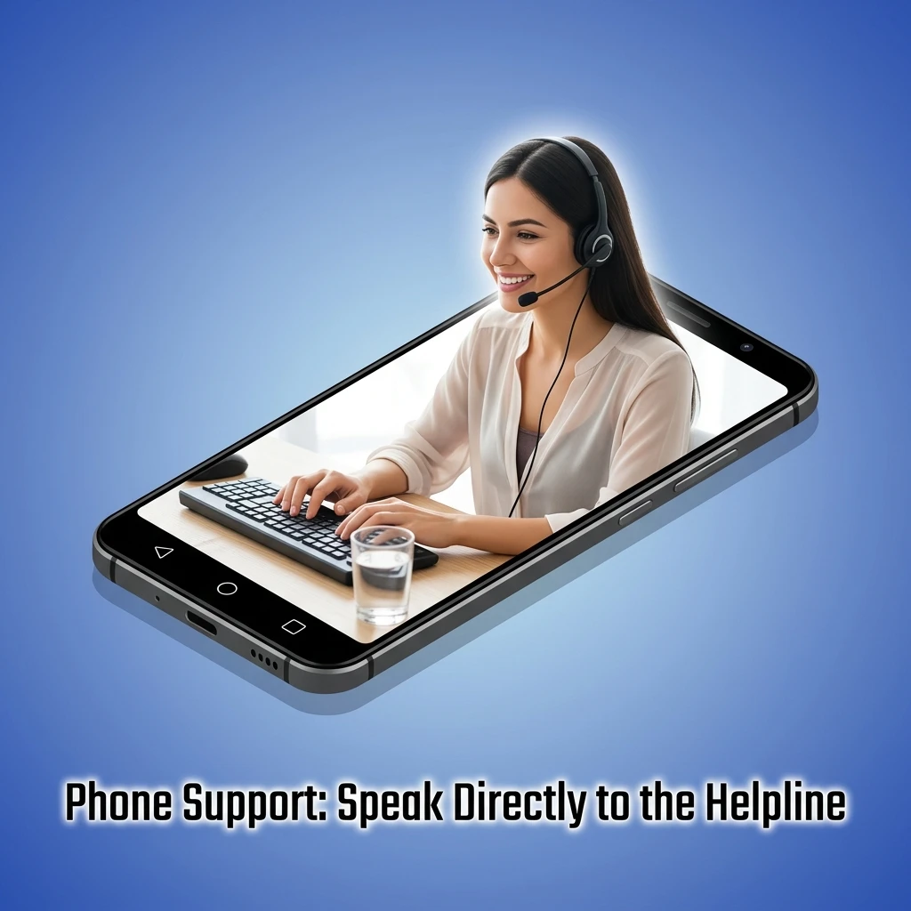 Customer support agent on phone call for urgent casino helpline queries, available in English and Hindi